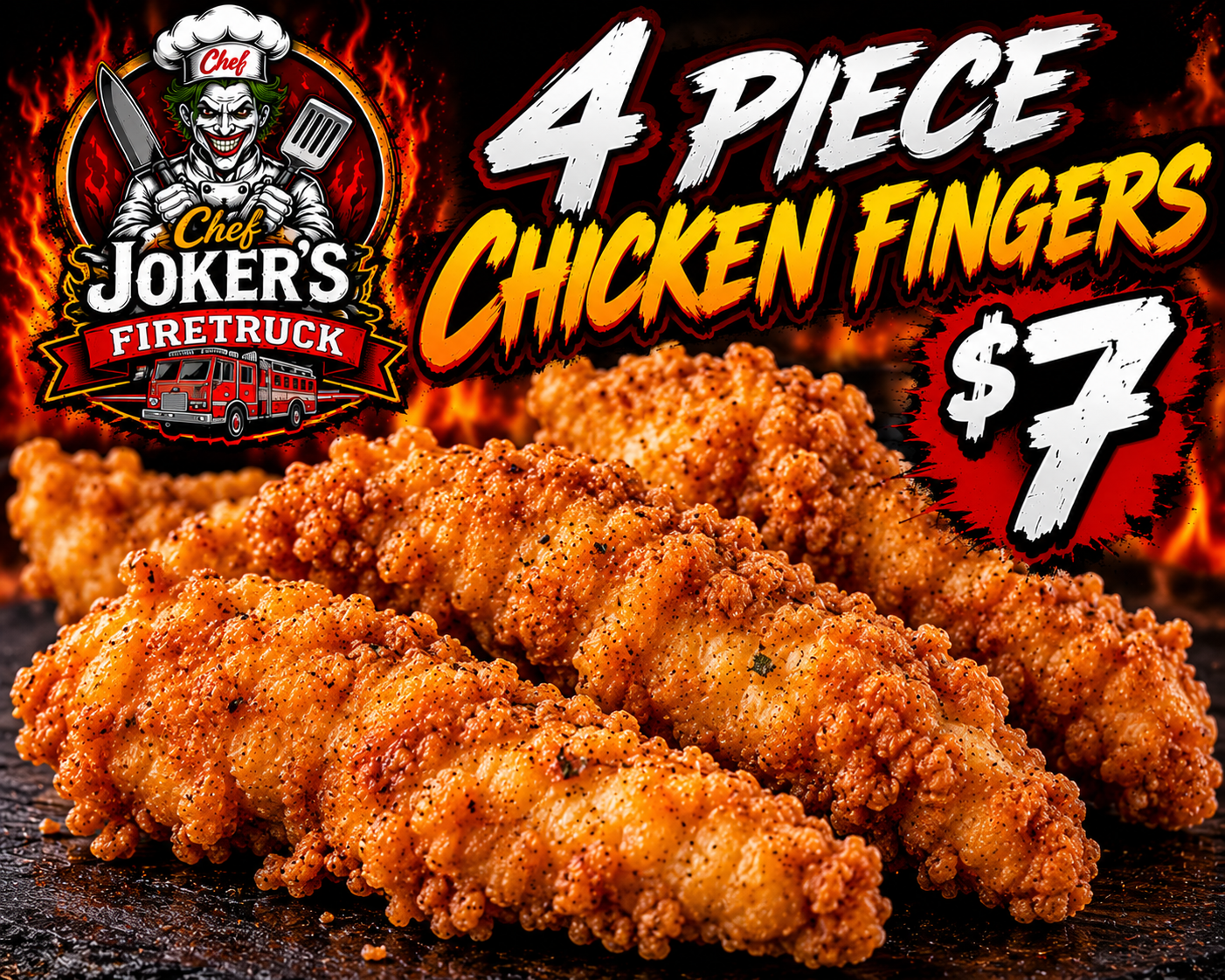 Four crispy chicken fingers